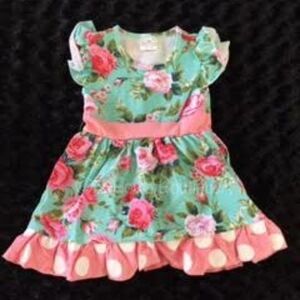 Mint Floral with Polka Dot Ruffle Dress  4232  Small 2T   NWT Boutique